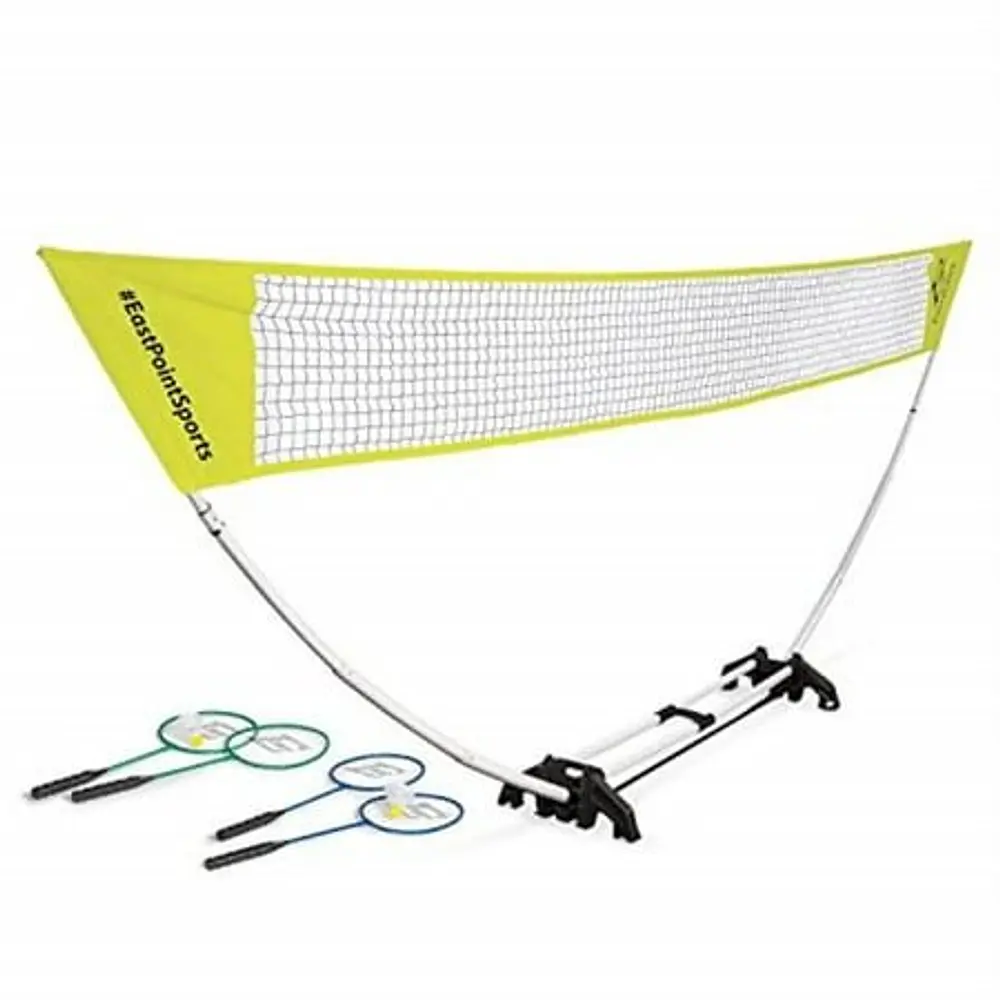 EastPoint Sports Easy Setup Badminton Net Set -5 Feet- Features Carry Storage Built-in Base  Weather Proof Material - Includes Badminton Net  4 Rackets and 2 Shuttlecocks (Color May Vary)