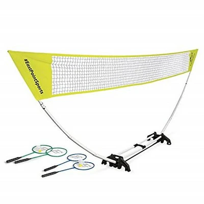 EastPoint Sports Easy Setup Badminton Net Set -5 Feet- Features Carry Storage Built-in Base  Weather Proof Material - Includes Badminton Net  4 Rackets and 2 Shuttlecocks (Color May Vary)