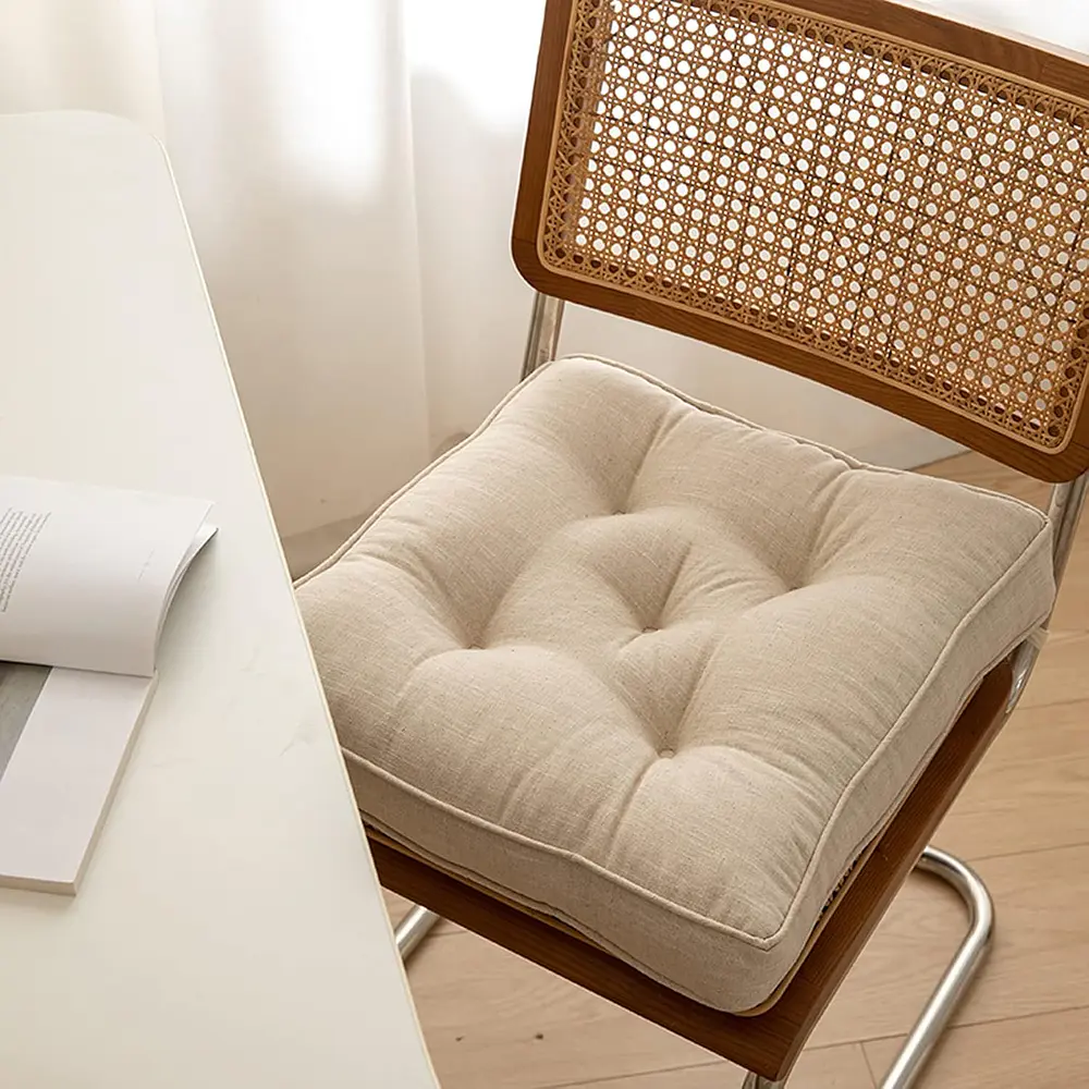 Dining Chair Pads with Ties Plush Chair Cushion for Desk Chair Soft Nonslip Seat Cushions Thicken Tufted Large Size17"x17" (Beige)
