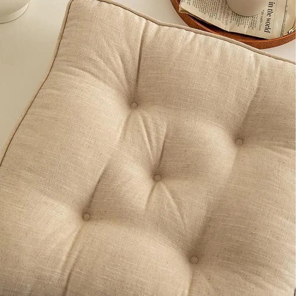 Dining Chair Pads with Ties Plush Chair Cushion for Desk Chair Soft Nonslip Seat Cushions Thicken Tufted Large Size17"x17" (Beige)