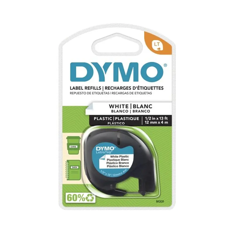 DYMO LetraTag Plastic Label Tape Cassette - White Plastic