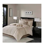 Natural Lillian Embroidered Comforter Set King 8pc Cream: Madison Park, Geometric Pattern, Polyester Fill