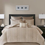 Natural Lillian Embroidered Comforter Set King 8pc Cream: Madison Park, Geometric Pattern, Polyester Fill