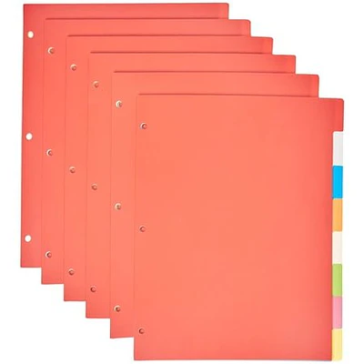 Basics 3-Ring Binder Plastic Divider Set  3-Hole Punched Letter Size 8-Tab Dividers  6 Pack  Assorted Color