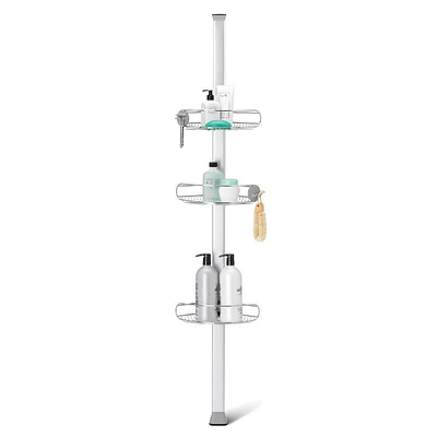 simplehuman 8' Tension Pole Shower Caddy - Stainless Steel/Anodized Aluminum: Adjustable Bath Organizer with Storage Rack