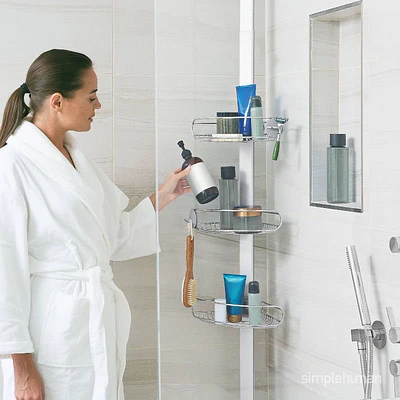 simplehuman 8' Tension Pole Shower Caddy - Stainless Steel/Anodized Aluminum: Adjustable Bath Organizer with Storage Rack