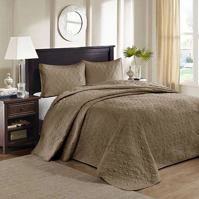3pc Queen Vancouver Reversible Bedspread Set Mocha - Madison Park: Microfiber, Pre Washed, Traditional Style