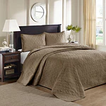 3pc Queen Vancouver Reversible Bedspread Set Mocha - Madison Park: Microfiber, Pre Washed, Traditional Style