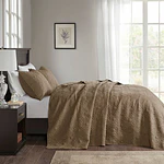 3pc Queen Vancouver Reversible Bedspread Set Mocha - Madison Park: Microfiber, Pre Washed, Traditional Style