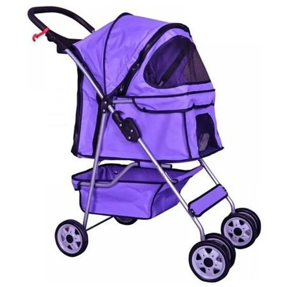 Purple 4 Wheels Pet Stroller Cat Dog Cage Stroller Travel Folding Carrier 04T