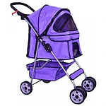 Purple 4 Wheels Pet Stroller Cat Dog Cage Stroller Travel Folding Carrier 04T