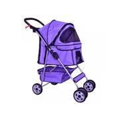 Purple 4 Wheels Pet Stroller Cat Dog Cage Stroller Travel Folding Carrier 04T