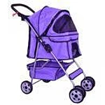 Purple 4 Wheels Pet Stroller Cat Dog Cage Stroller Travel Folding Carrier 04T
