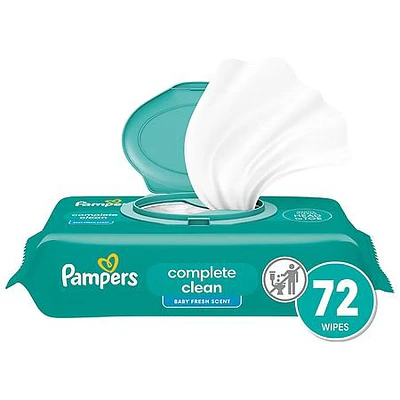 Pampers Complete Clean Baby Wipes Fresh Scent - 72ct: Hypoallergenic, Paraben-Free, Pop-Up Dispenser, Diaper Area Use
