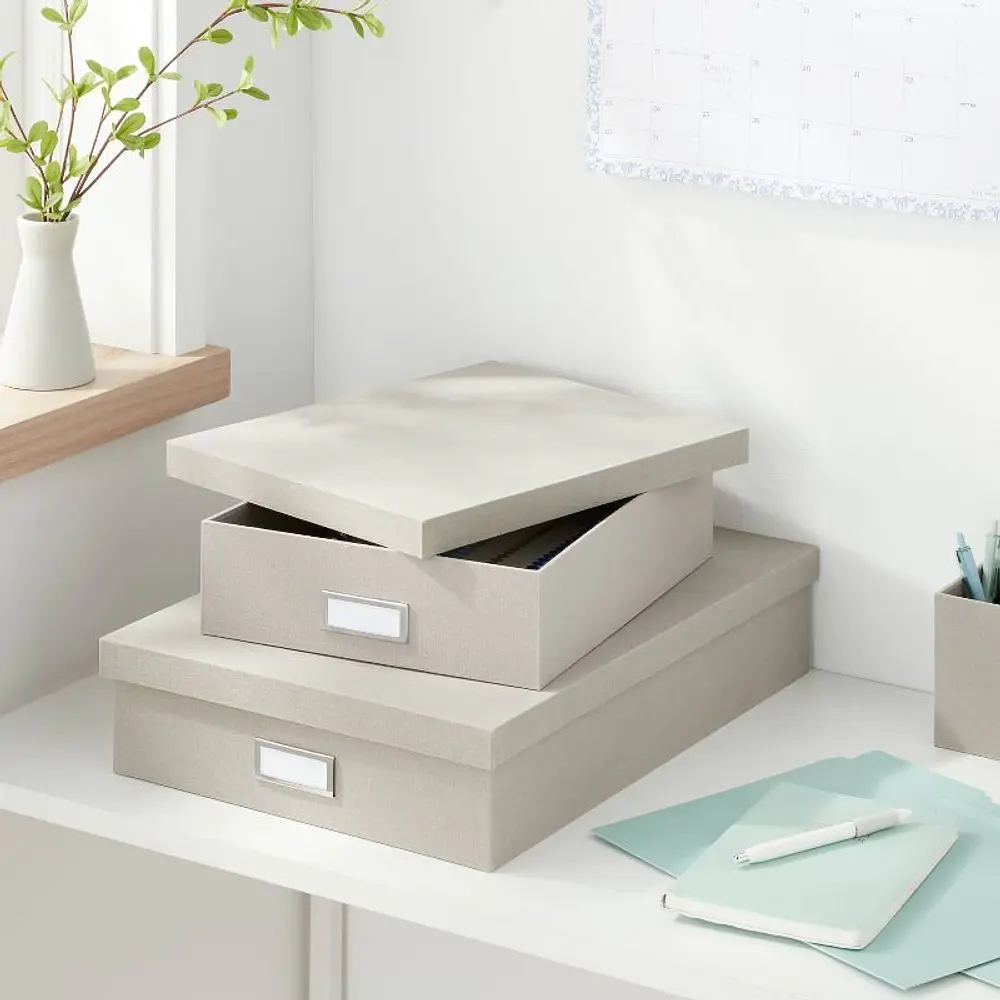 Canvas Desk Storage Box Set of 2 Gray - Brightroom™: Office Organization, Polyester Canvas, Desk Organizer, 18"x12.5"x3.75"