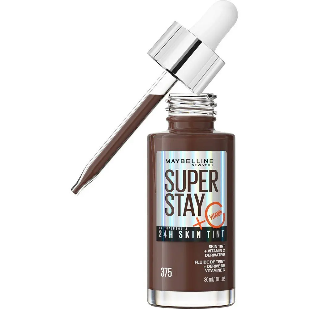 Maybelline Super Stay 24HR Skin Tint Foundation Serum with Vitamin C - 375 - 1 fl oz: Noncomedogenic, Vegan