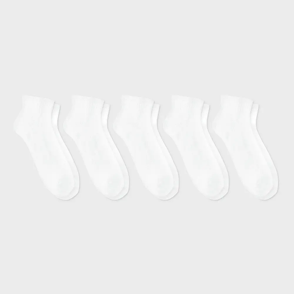 Men's Ankle Socks 5pk - Dealworthy™ White 6-12: Cushioned Sole, Midweight Knit,