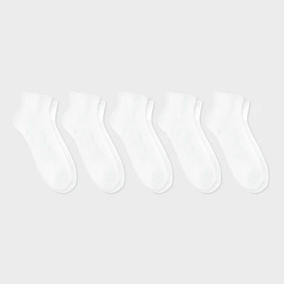 Men's Ankle Socks 5pk - Dealworthy™ White 6-12: Cushioned Sole, Midweight Knit,