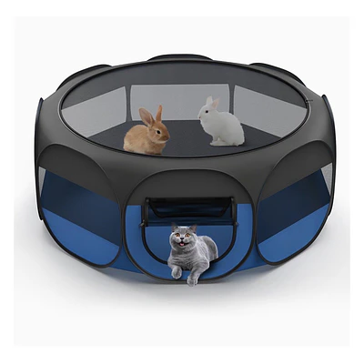 Small Animal Playpen, Portable Outdoor Exercise Pet Cage Tent, Black and Blue