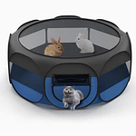 Small Animal Playpen, Portable Outdoor Exercise Pet Cage Tent, Black and Blue
