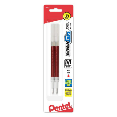 EnerGel Gel Pen Refill Ink for .7mm Needle Tip Pen 2/Pkg-Red  Pk 3  Pentel