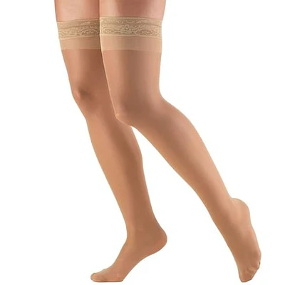 Women s Stockings  Thigh High  Sheer: 8-15 mmHg  Beige  X-Large