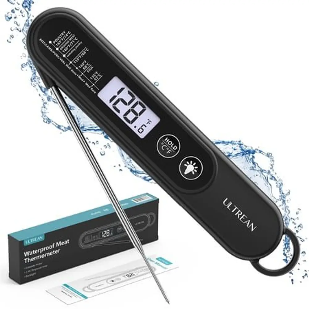 Ultrean Digital Meat Thermometer for Cooking Ultra-Fast Instant Read Food Thermometer with Backlight Foldable Probe Waterproof Kitchen Thermometer for BBQ Grill Fry Oven Candy Making