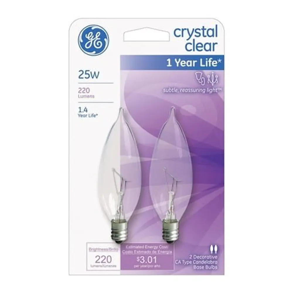 G E LIGHTING 66104 Candelabra Shaped Bulb  25W  Clear