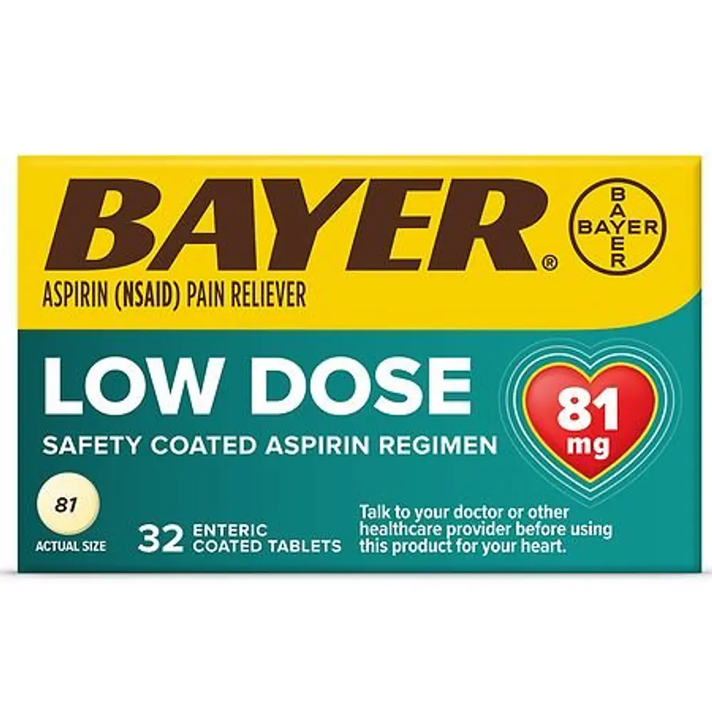 Aspirin Regimen Bayer Low Dose Pain Reliever Enteric Coated Tablets  81mg  32 Count