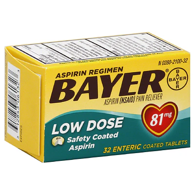 Aspirin Regimen Bayer Low Dose Pain Reliever Enteric Coated Tablets  81mg  32 Count