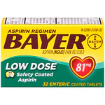 Aspirin Regimen Bayer Low Dose Pain Reliever Enteric Coated Tablets  81mg  32 Count