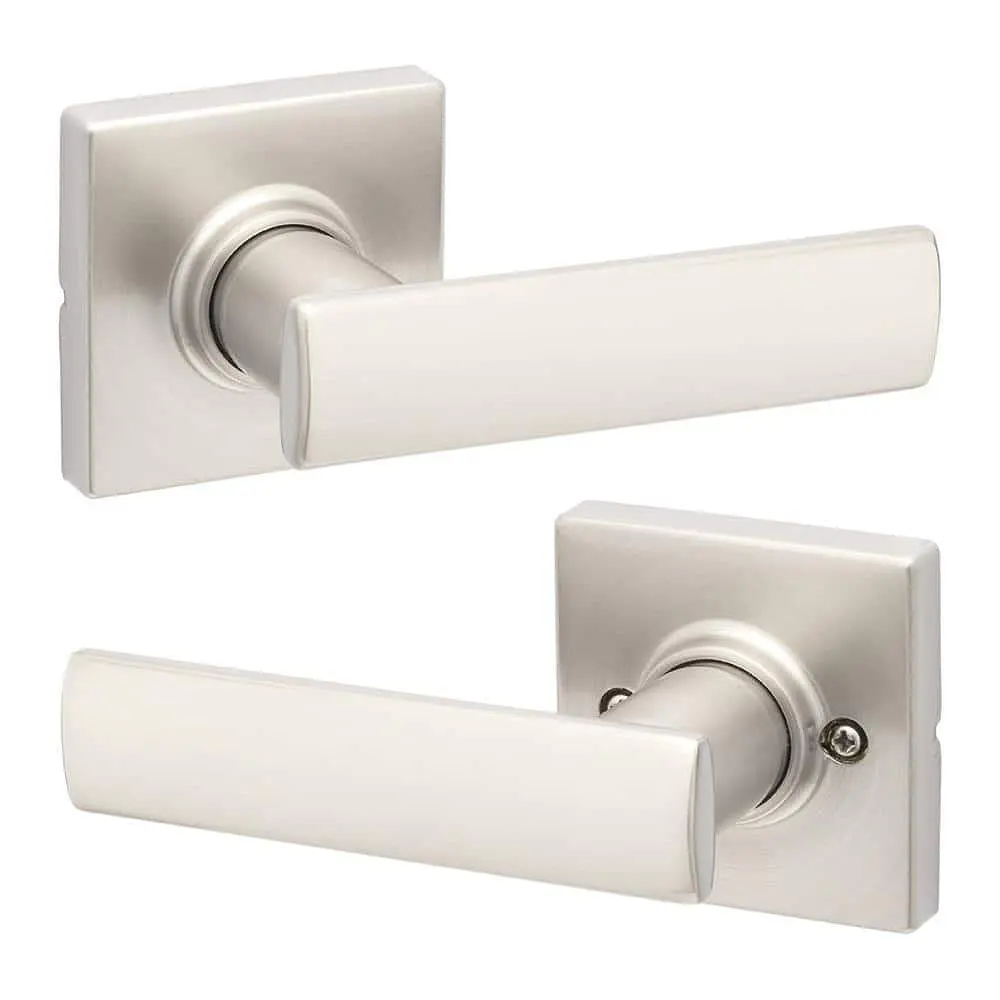 Kwikset Breton Square Passage Lever Doorknob Satin Nickel