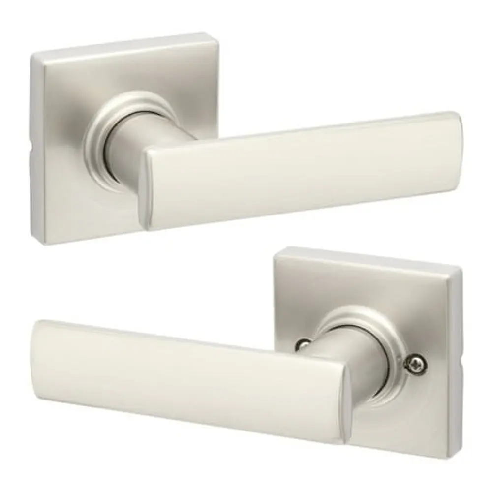 Kwikset Breton Square Passage Lever Doorknob Satin Nickel
