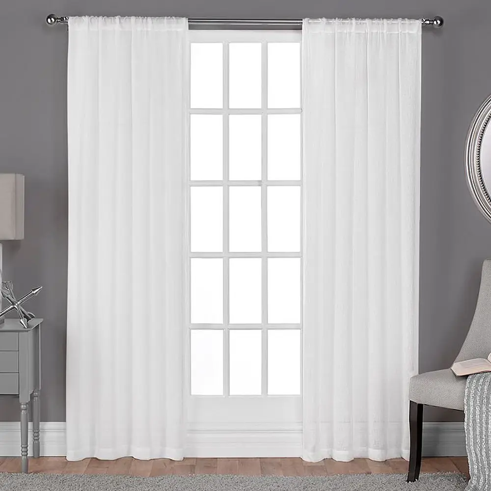 Exclusive Home Curtains Belgian Textured Linen Look Jacquard Sheer Rod Pocket Curtain One Panel 50x63  Winter White