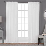 Exclusive Home Curtains Belgian Textured Linen Look Jacquard Sheer Rod Pocket Curtain One Panel 50x63  Winter White