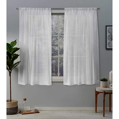 Exclusive Home Curtains Belgian Textured Linen Look Jacquard Sheer Rod Pocket Curtain One Panel 50x63  Winter White