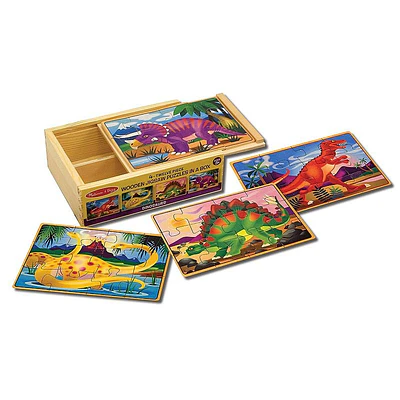 Melissa & Doug Dinosaurs 4-in-1 Wooden Jigsaw Puzzles in a Storage Box (48 pcs) - FSC Certified