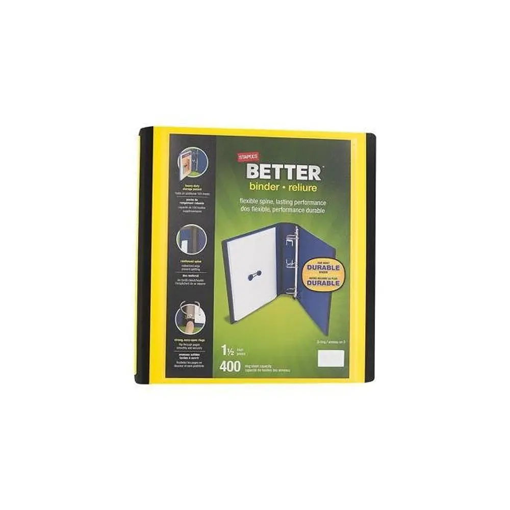 Staples 827605 1.5-Inch D-Ring Better Binder Yellow (19060)