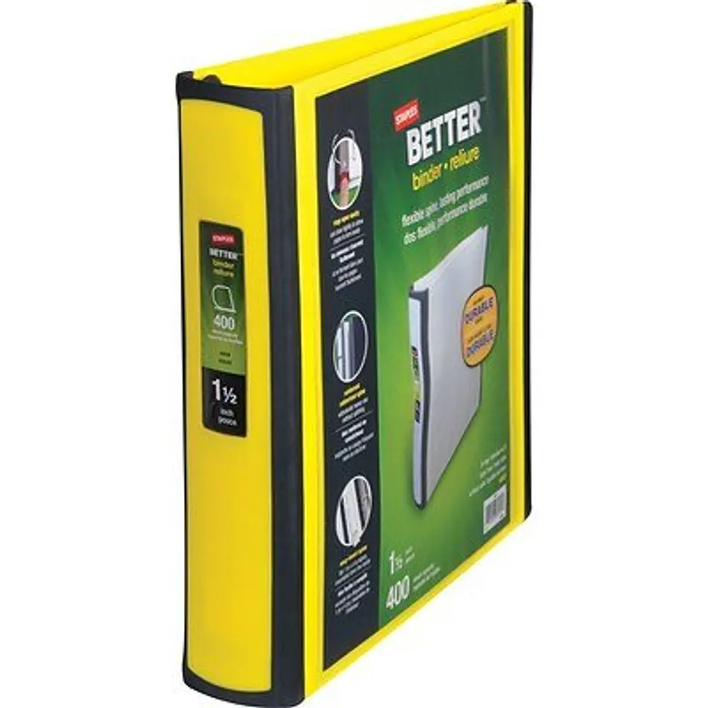 Staples 827605 1.5-Inch D-Ring Better Binder Yellow (19060)