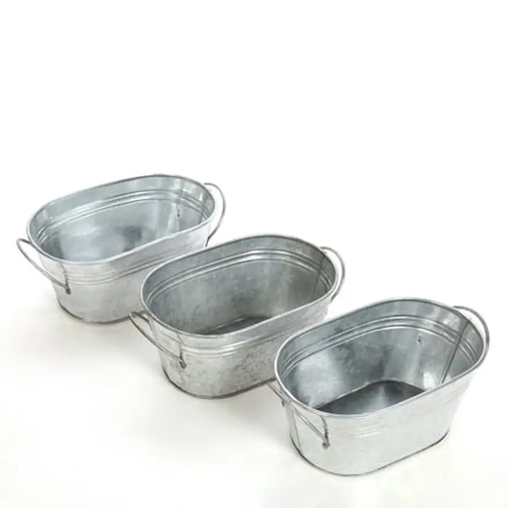 Hosley Galvanized Oval Planter with Handles  Rustic Charm for Floral Arrangements Indoor and Outdoor Gardening