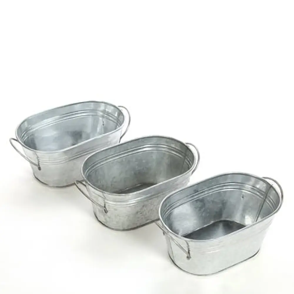Hosley Galvanized Oval Planter with Handles  Rustic Charm for Floral Arrangements Indoor and Outdoor Gardening