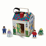 Melissa & Doug Take-Along Wooden Doorbell Dollhouse - Doorbell Sounds  Keys  4 Poseable Wooden Dolls