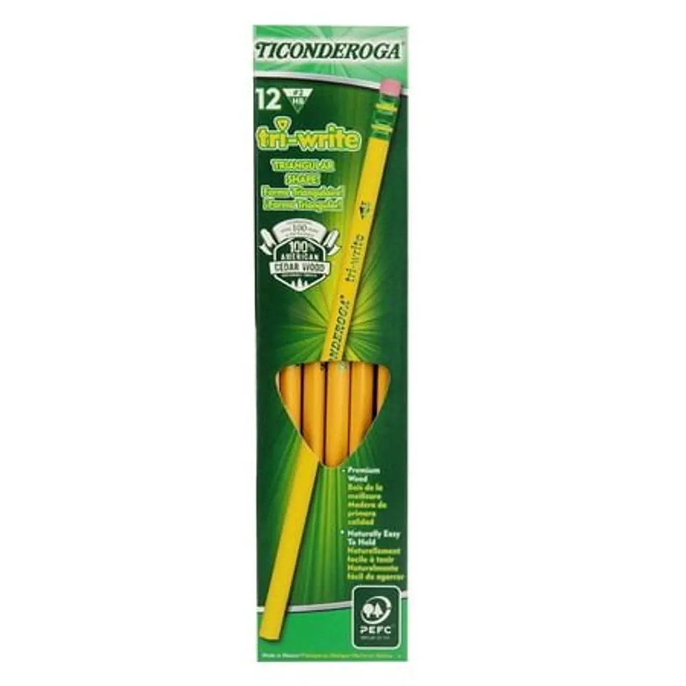 Ticonderoga Tri-Write Woodcase Pencil  HB #2  Yellow  Dozen