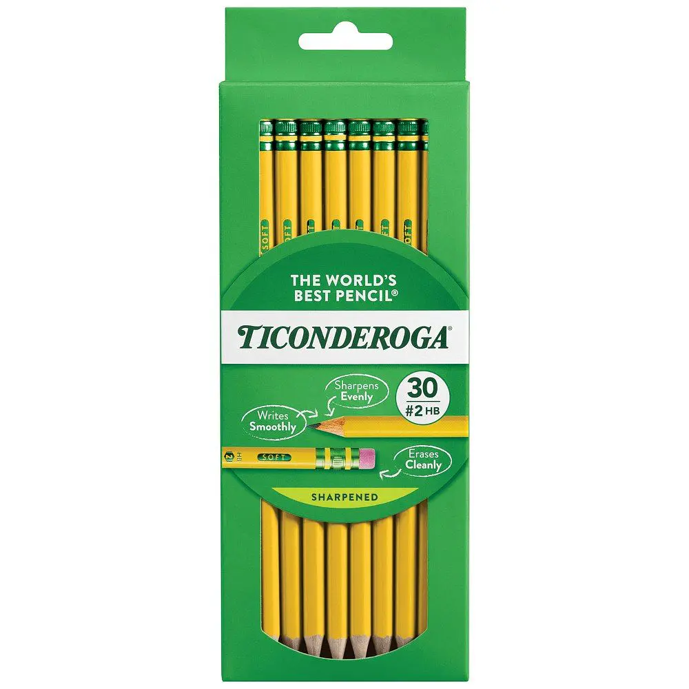 Ticonderoga Wood-Cased Pencils  Pre-Sharpened  #2 HB Soft  Yellow  30 Count  0.2 Pencil Lead Size
