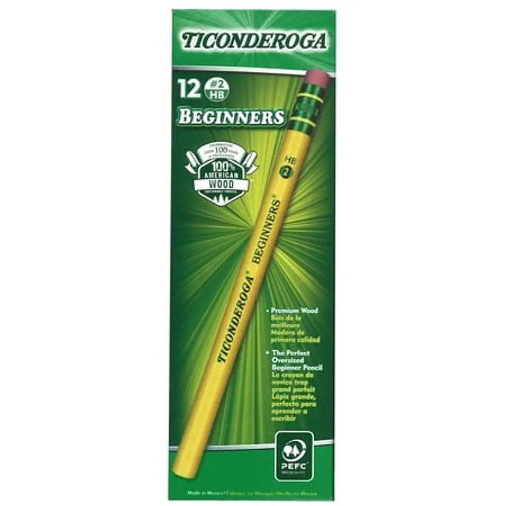 Dixon Ticonderoga Woodcase Beginner Pencil  Number 2 Yellow  12 Count