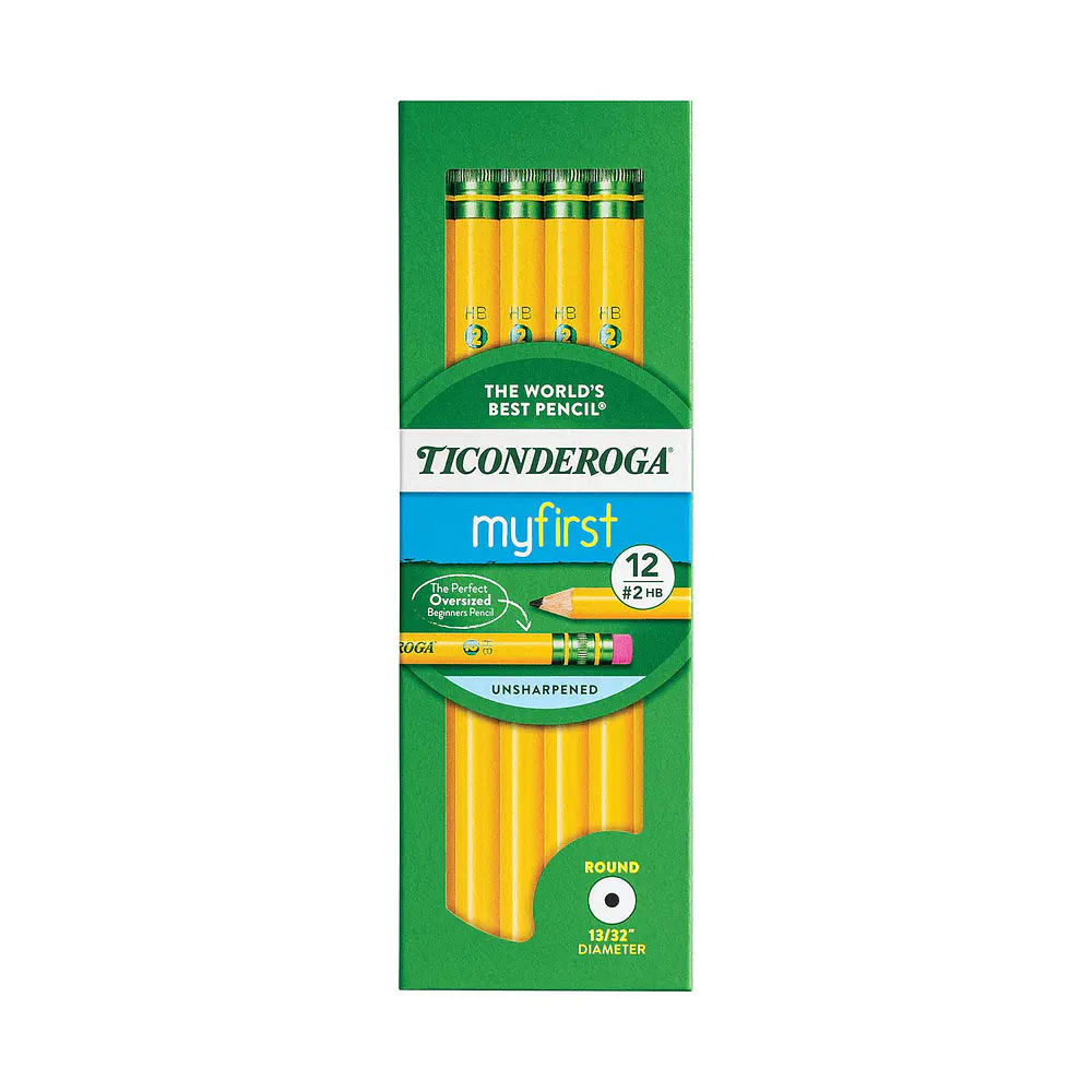 Dixon Ticonderoga Woodcase Beginner Pencil  Number 2 Yellow  12 Count