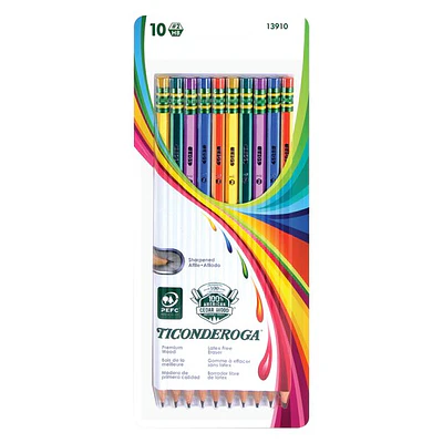Ticonderoga Striped Wood-Cased Pencils  Assorted Colors  10 ct