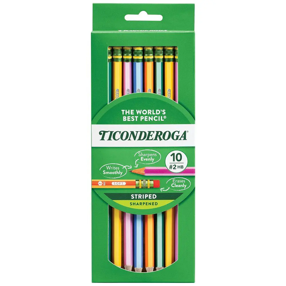Ticonderoga Striped Wood-Cased Pencils  Assorted Colors  10 ct