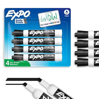 EXPO Dry Erase Markers  Chisel Tip  Black  4 Count