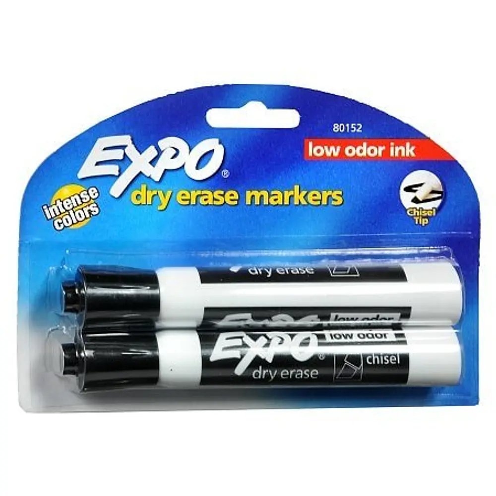 EXPO Dry Erase Markers  Chisel Tip  Black  2 Count